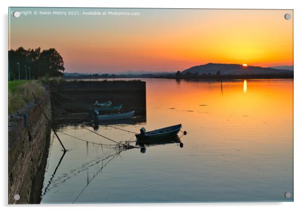 Sunset on the River Tay, Newburgh, Fife, Scotland Acrylic by Navin Mistry