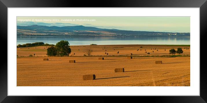 Autumn Haybales and the River Tay, near Newburgh, Fife Framed Mounted Print by Navin Mistry