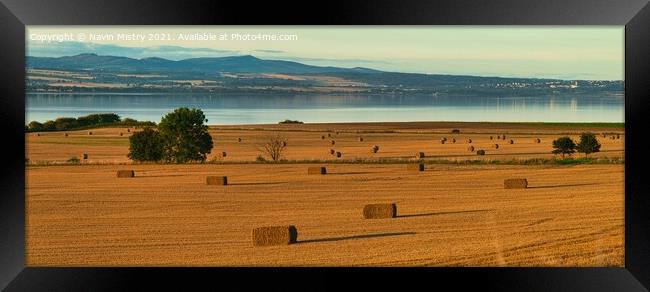 Autumn Haybales and the River Tay, near Newburgh, Fife Framed Print by Navin Mistry
