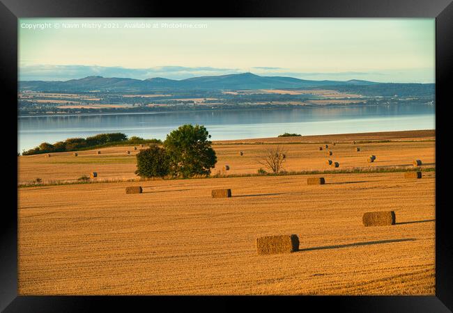 Autumn Haybales and the River Tay, near Newburgh, Fife Framed Print by Navin Mistry