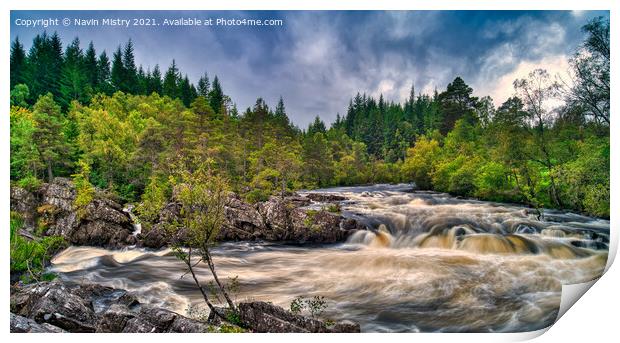 Rapids of the River Tummel, Perthshire Print by Navin Mistry