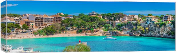 Spain, Majorca, panorama of beach and coast in Porto Cristo Canvas Print by Alex Winter