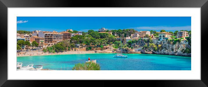 Spain, Majorca, panorama of beach and coast in Porto Cristo Framed Mounted Print by Alex Winter