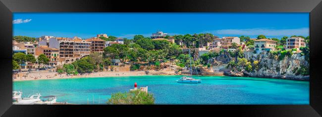 Spain, Majorca, panorama of beach and coast in Porto Cristo Framed Print by Alex Winter