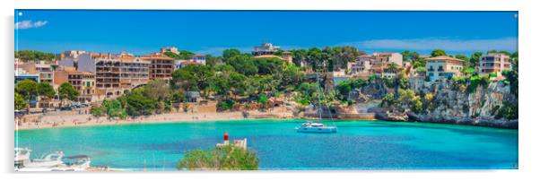 Spain, Majorca, panorama of beach and coast in Porto Cristo Acrylic by Alex Winter