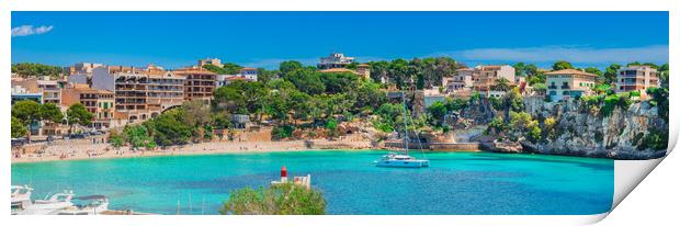 Spain, Majorca, panorama of beach and coast in Porto Cristo Print by Alex Winter