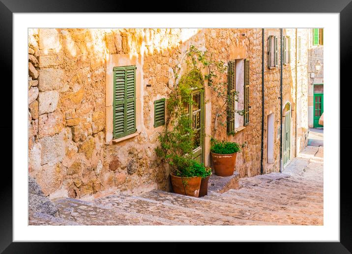 Idyllic view of an street in the old village Deia on Mallorca Framed Mounted Print by Alex Winter