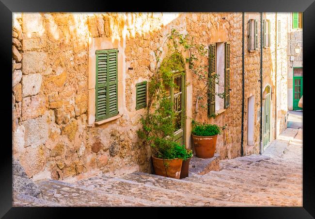 Idyllic view of an street in the old village Deia on Mallorca Framed Print by Alex Winter