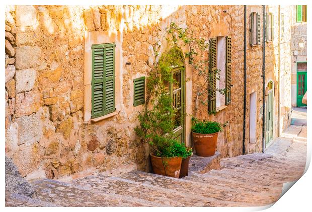 Idyllic view of an street in the old village Deia on Mallorca Print by Alex Winter