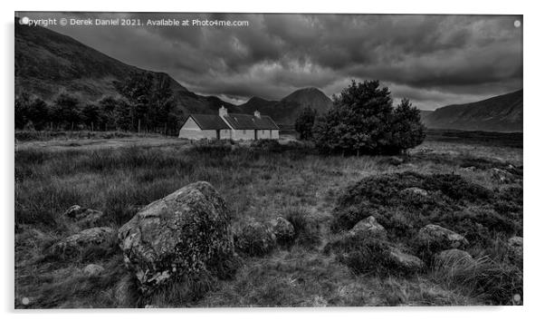 Black Rock Cottage, Glencoe, Scotland (mono) Acrylic by Derek Daniel