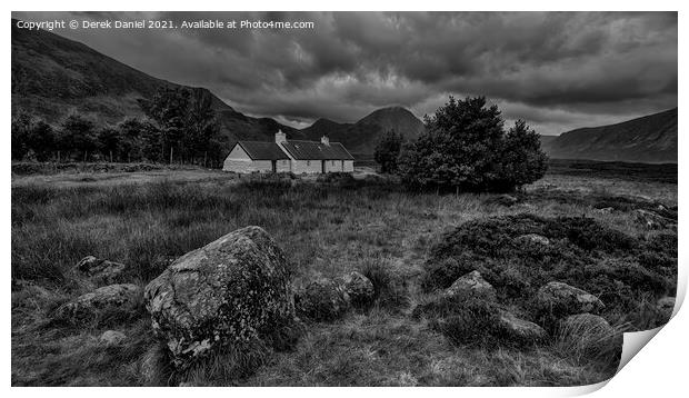 Black Rock Cottage, Glencoe, Scotland (mono) Print by Derek Daniel
