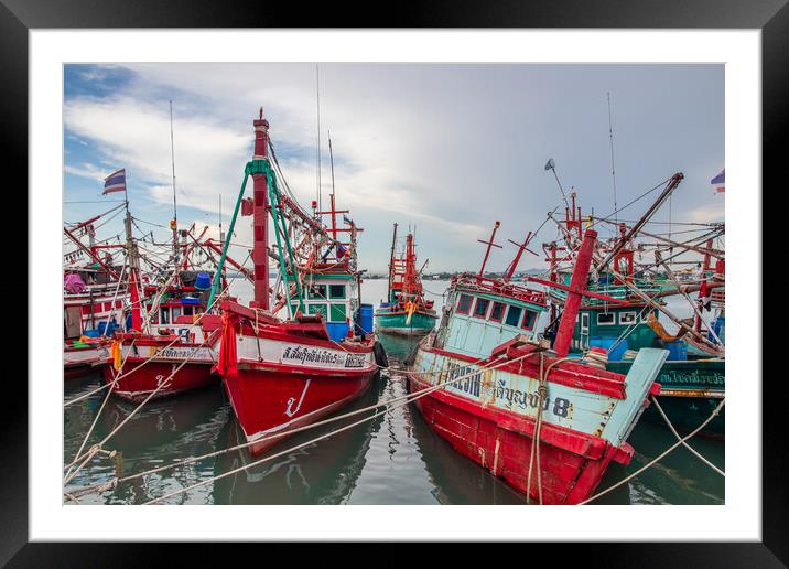fishing boats at a Pier in Thailand Southeast Asia Framed Mounted Print by Wilfried Strang