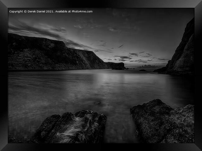 Sunrise at Man O'War Bay, Dorset (mono) Framed Print by Derek Daniel