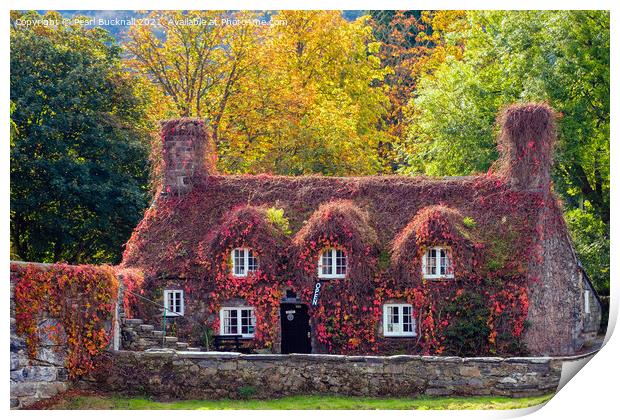 Tu Hwnt i'r Bont Llanrwst Autumn Wales Print by Pearl Bucknall