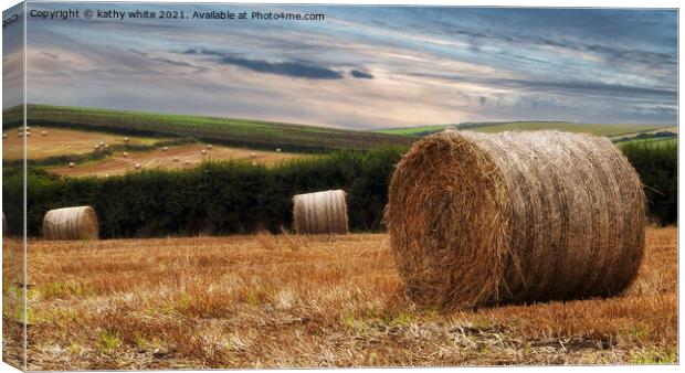 Straw bails  Cornwall countryside autumn Canvas Print by kathy white