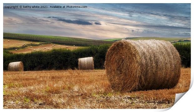 Straw bails  Cornwall countryside autumn Print by kathy white