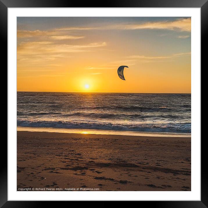 Kitesurfer at Sunset on the beach at South Milton  Framed Mounted Print by Richard Fearon