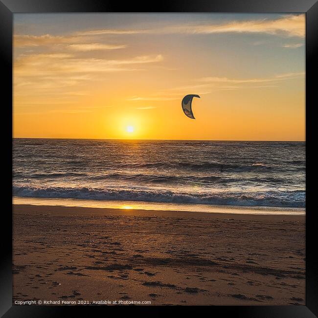 Kitesurfer at Sunset on the beach at South Milton  Framed Print by Richard Fearon