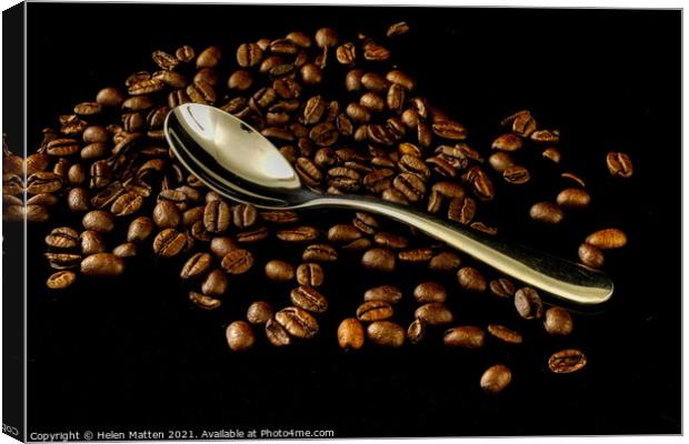 Coffee Beans and Silver  Tea Spoon Canvas Print by Helkoryo Photography