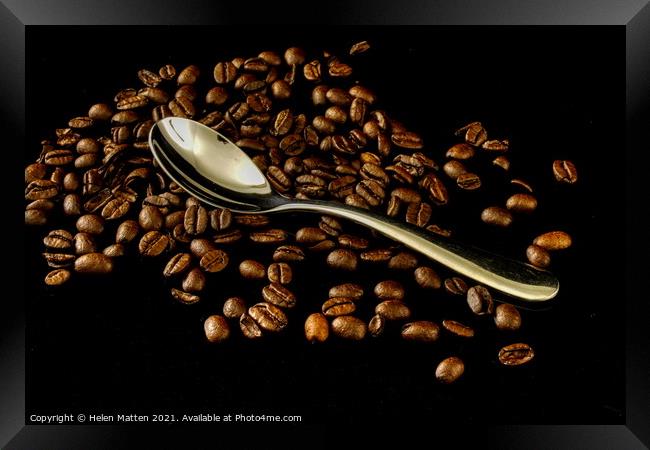 Coffee Beans and Silver  Tea Spoon Framed Print by Helkoryo Photography