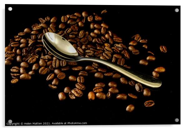 Coffee Beans and Silver  Tea Spoon Acrylic by Helkoryo Photography
