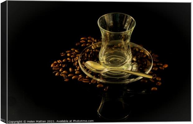 Dark Glass Turkish Coffee cup and beans Canvas Print by Helkoryo Photography