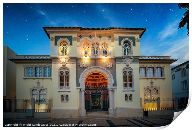 Bank Of Portugal At Night Print by Wight Landscapes