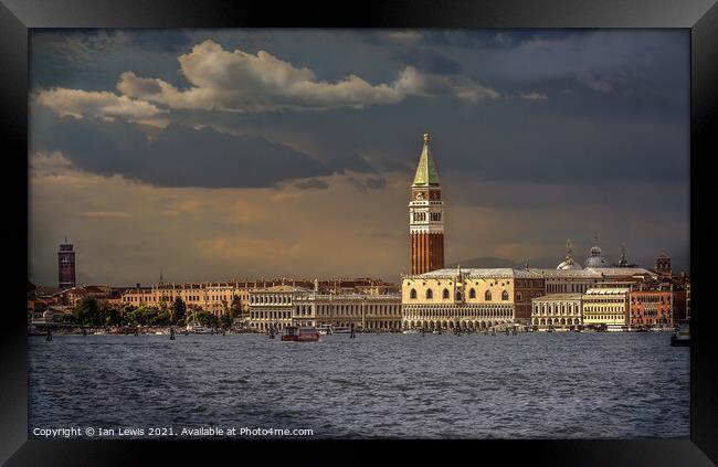 St Marks Campanile under a Stormy Sky Framed Print by Ian Lewis