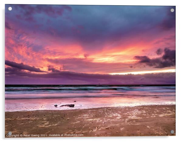 Irvine beach winter sunset - Scotland.  Acrylic by Peter Gaeng