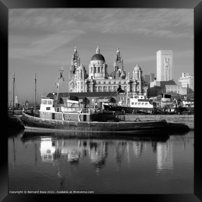 Pier Head from across Canning Dock 2003 Monochrome Framed Print by Bernard Rose Photography