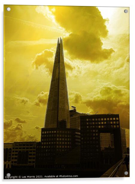 The Shard, London, Golden Sky Acrylic by Les Morris