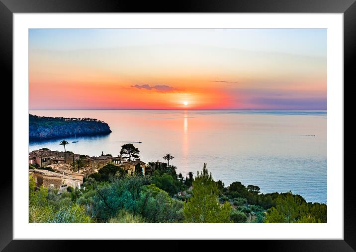 Beautiful sunset sky over the sea on Majorca coast Framed Mounted Print by Alex Winter