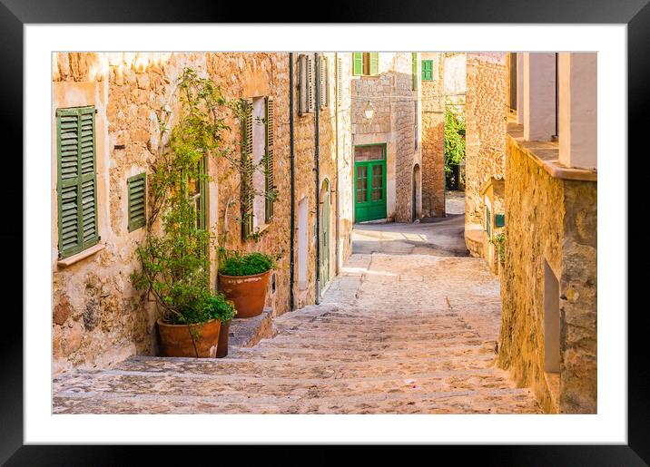 Mallorca, view of the historic village of Deia, Balearic islands Framed Mounted Print by Alex Winter