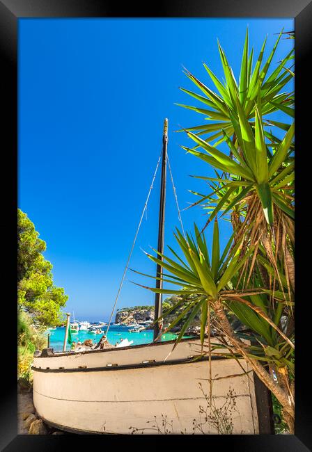 Idyllic view of bay with boats and beautiful turquoise sea water Framed Print by Alex Winter