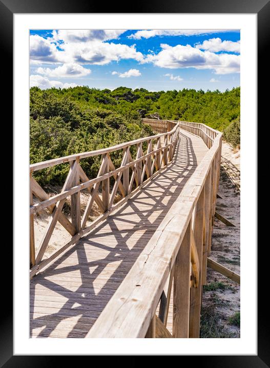 Wooden footbridge over sand dunes at the bay of Alcudia on Majorca Framed Mounted Print by Alex Winter