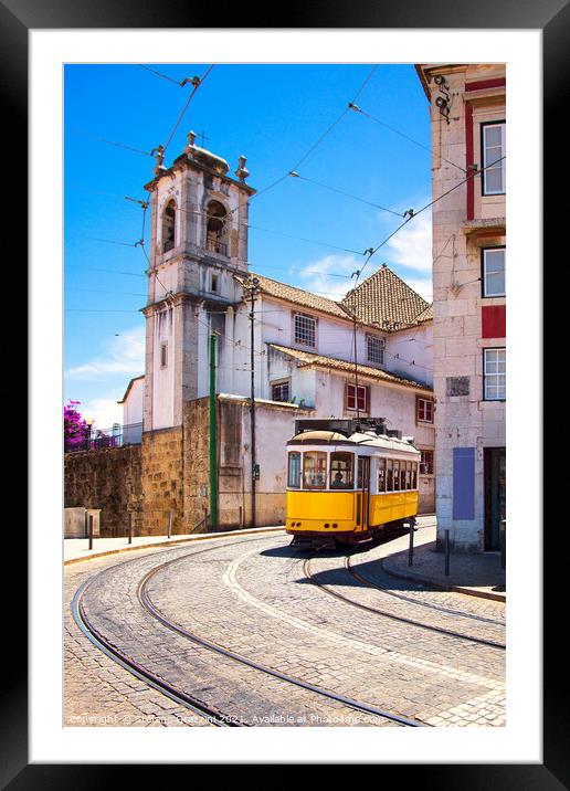 Lisbon tram in Alfama district, Portugal Framed Mounted Print by Stefano Orazzini