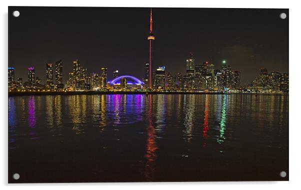 Toronto By Night Acrylic by Lynne Morris (Lswpp)