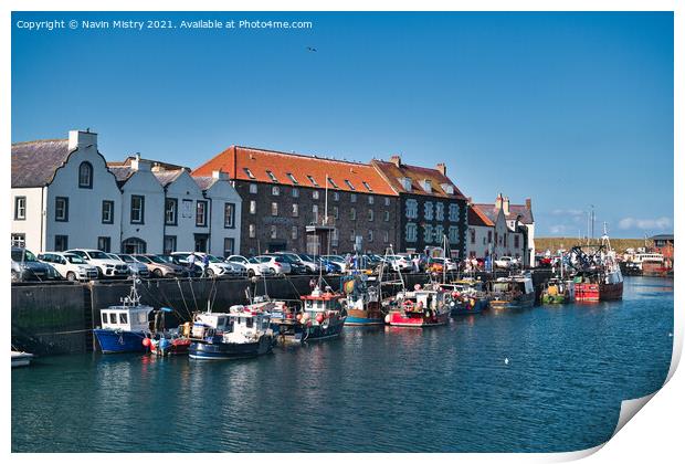 Fishing Boats in Eyemouth Harbour Print by Navin Mistry