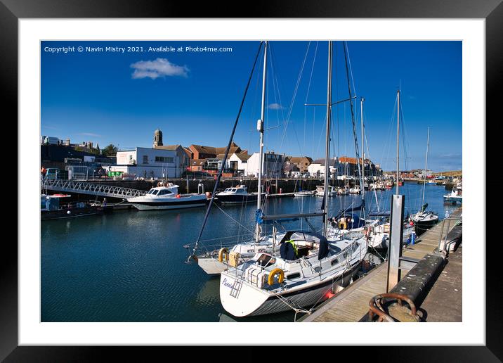 Sailing Boats in Eyemouth Harbour Framed Mounted Print by Navin Mistry