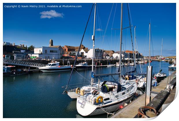 Sailing Boats in Eyemouth Harbour Print by Navin Mistry