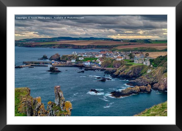 A view of Saint Abbs at dusk Framed Mounted Print by Navin Mistry