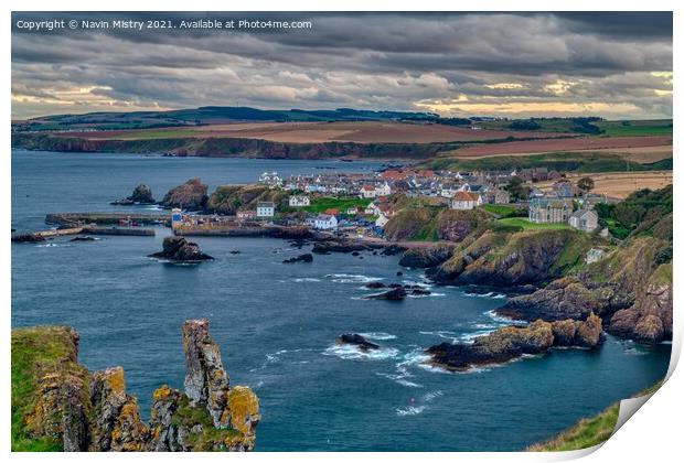 A view of Saint Abbs at dusk Print by Navin Mistry