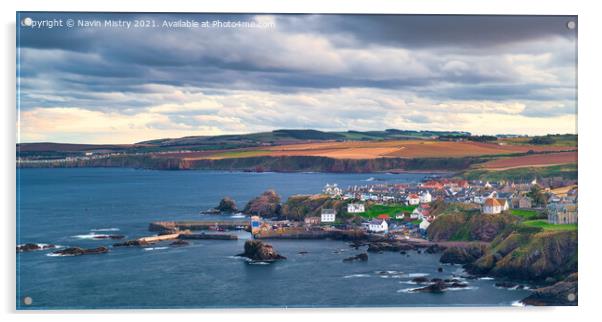 A view of St Abbs at dusk Acrylic by Navin Mistry