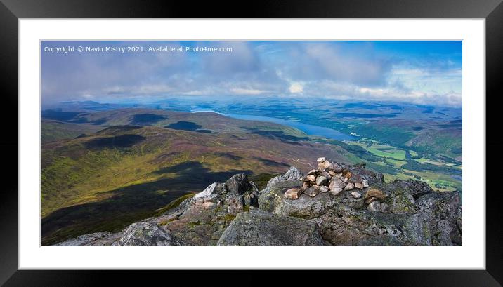 A Panoramic view from the summit of Schiehallion Framed Mounted Print by Navin Mistry