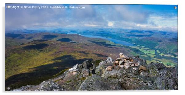 A Panoramic view from the summit of Schiehallion Acrylic by Navin Mistry