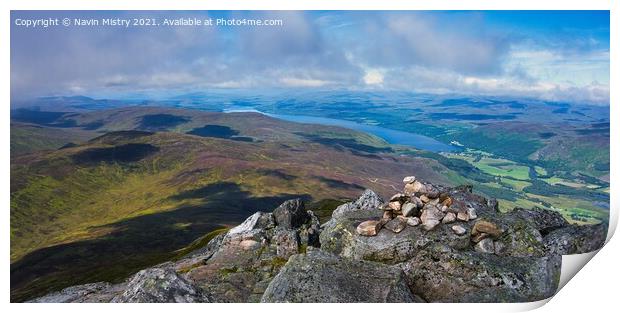 A Panoramic view from the summit of Schiehallion Print by Navin Mistry