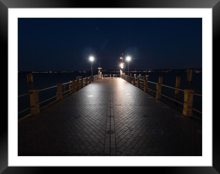 Sirmione Ferry Terminal on Lake Garda at Night Framed Mounted Print by Dietmar Rauscher