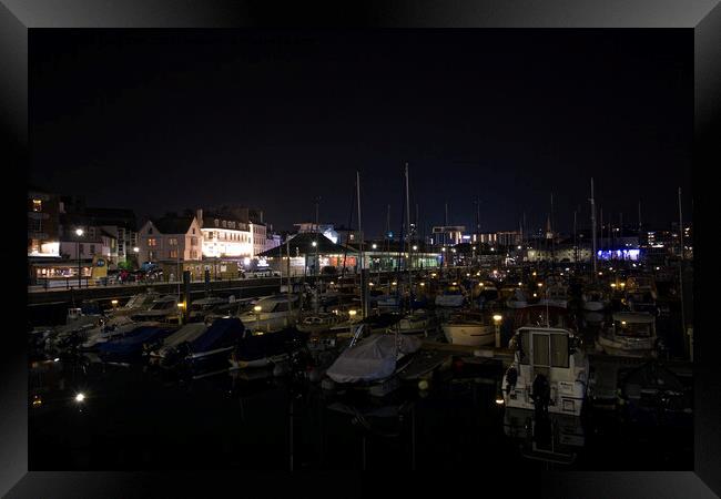 Sutton Harbour by night Framed Print by Chris Day
