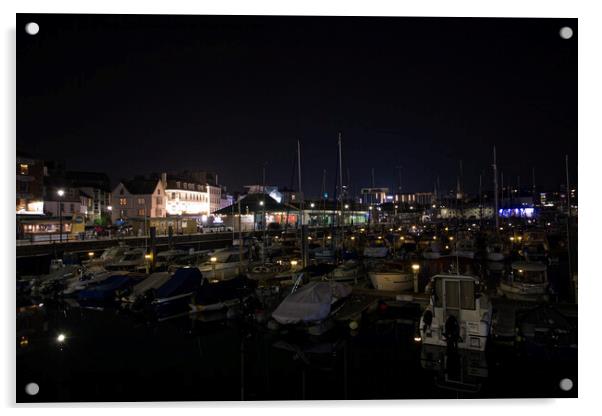 Sutton Harbour by night Acrylic by Chris Day