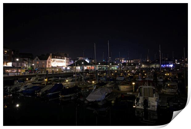 Sutton Harbour by night Print by Chris Day